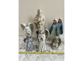 Lot Of Angel Themed/religious Garden Statues