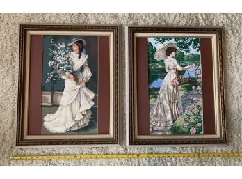 Ladies With Flowers, Initialed By Artist, Beautiful Frames,(y)