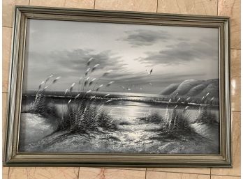 Serene Coastal Scene In Greytones, By Taylor, Signed, Framed