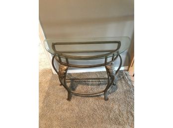 Metal Framed Half Moon Table With Glass Top      PF