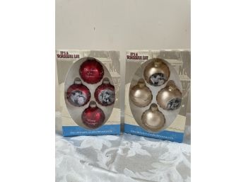 Its A Wonderful Life Christmas Decorative Glass Ornaments, Two Sets Of Four