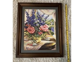 Colorful Flowers Artwork, Not Signed, Framed/matted