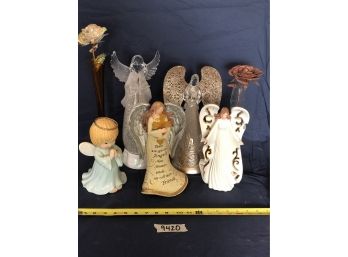 Angel Statues And Flowers In Glass Vase Decor. (R)