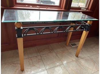 Beautiful Glass, Wood, Iron Sofa Table 50 W X 18d X 29h