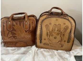 Pair Of Bowling Leather Ball Bags With Bowling Balls Included, Galaxie 300 And Lite Dot By Columbia