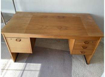 Wooden Office Desk With Filing And Supply Drawers.