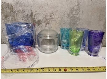 Glass Apple Jar, Plastic Cups And Pot