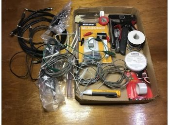 Misc. Cords, Along With Staple Gun, Electrical Tape, Wall/ Ceiling Bracket , Voltage Meter, Reflective Tape,