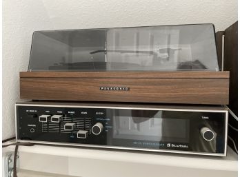 Bell & Howell Stereo Receiver And Panasonic Record Player With Two Small Speakers