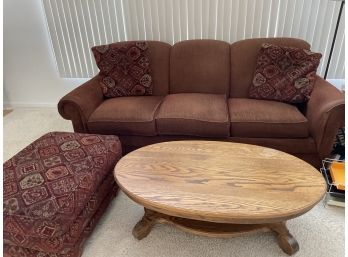 Couch, Oak Coffee Table And Ottoman