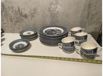 Lot Of Gorgeous Blue China, Plates, Bowls, And Cups