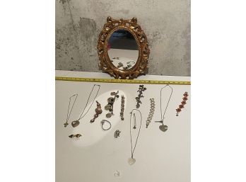 Lot Of Costume Jewelry And Mirror