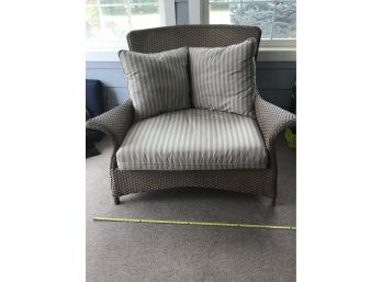 Larger Sitting Chair, Light Gray With Stripped Cushions And Two Throw Pillows Great Condition