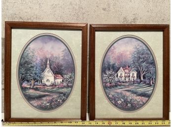 Country Church Paintings, Lot Of Two