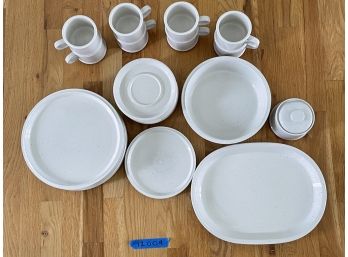 Haniwa Stone By Ranmaru Kitchen Set. Variety Of Serving Plates, Mugs, Platter, And Bowl. Minor Chips