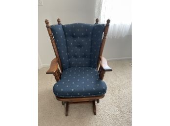 Vintage Wood Rocking Chair With Pretty Blue Cushions