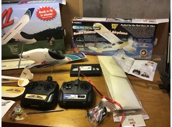 Two Sets Of Radio Controlled Model Airplanes, Megatech Night Flyer, Along With Hobby Zone Flybird XL, Vintage