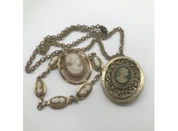 Victorian-style Jewelry. One Locket, One Brooch With Matching Bracelet.