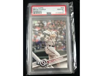 2017 Bryce Harper Swinging Topps Card, Graded 10