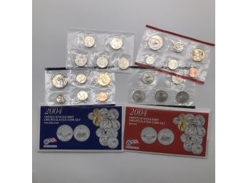 COINS-Two Year 2004 (philadelphia And Denver) United States Mint Uncirculated Coin Sets.