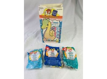 McDonalds Teenie Original Beanie Babies Promo In Original Happy Meals Bag-Rocket, Freckles, Smooch