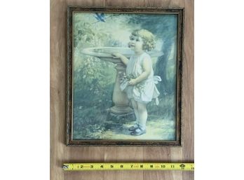 Vintage Framed Artwork Of Sweet Little Girl