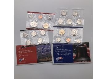 COINS, Two Year 2006 (Philadelphia And Denver) United States Mint Uncirculated Coin Sets.