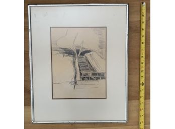 Untitled, Signed By Jack Droitcourt, Pencil/charcoal, Framed And Matted (Top Of Frame Is Off But Can Be Fixed)