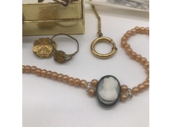 Beautiful Collection Of Antique Jewelry Including Earrings, Two Rings, And Whale Pin. All Contents Included.