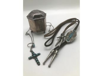 Womens Bolo Necklaces, Cross Necklace, Ring, And Trinket Box.