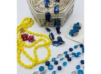 Super Cute Colorful Necklaces And Earrings. Ceramic Container Included