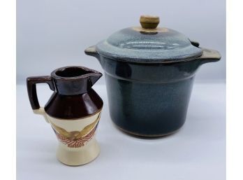 Two Pottery Pieces. One Large Pot With Ladle Opening And Small Pitcher From National Gallery Of Art