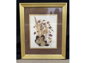 Beautiful Framed Photo Made Of Impressed Flowers, 13x16 Inches