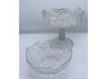 Gorgeous Beveled Glass Goblet And Bowl. Goblet Stands Approximately 9 Inches Tall