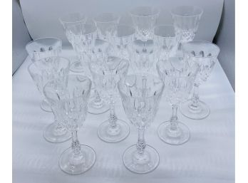 16 Piece Beveled Wine Glasses. Includes Two Larger Matching Glasses