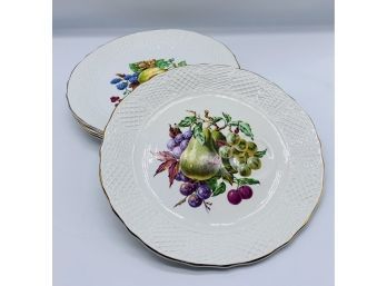 Set Of Four China Plates With Fruit Design And Lovely Texture Around The Edges