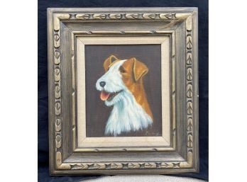 Portrait Of Dog In Lovely Wooden Frame. Approximately 18x20 Inches.