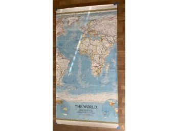 Very Large World Map, National Geographic Soc. Three Panels. Easy To Ship. Mounting Instructions Included.