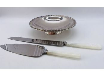 Pair Of Stainless Steel Serving Knives, Plus A ONEIDA Bowl