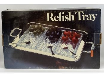 LEONARD Silver-plate Relish Tray In Original Box. All Contents Included