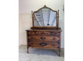 Antique Wooden Dresser With Rotating Mirror By Quaint American Furniture.