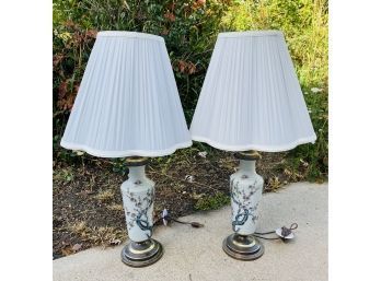 Two Lamps With Beautiful Floral Detail On The Base. Stands Approximately 27 Inches. Untested.