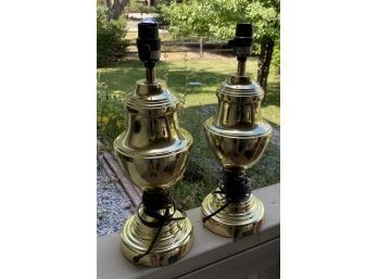 Two Brass Lamps, Base Only. Approximately 17 Inches Tall. Untested.