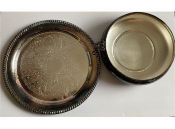 Silver Plate Serving Platter By Leonard And Silver Plate Serving Bowl By Sheffield Silver Co.