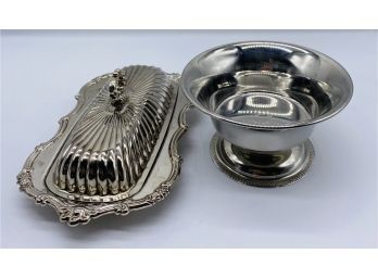 Silver Plated Butter Dish And Stainless Steel Candy Dish In Fabulous Condition.
