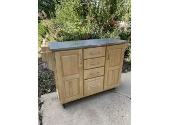 Kitchen Island ON WHEELS! Lots Of Storage And A Metal Counter Top!