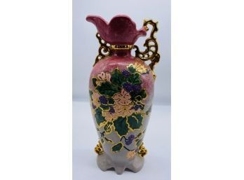Gorgeous Hand Painted Vase With Pink And Gold Detail
