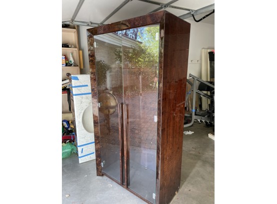 Large Vitrine High Gloss Brown Display Cabinet  - With Glass Shelves And Lights (untested)