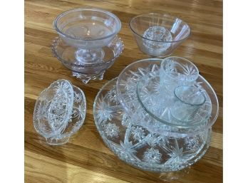 Collection Of Miscellaneous Glassware, Incl. Cake Stand, Serving Platters, And More!