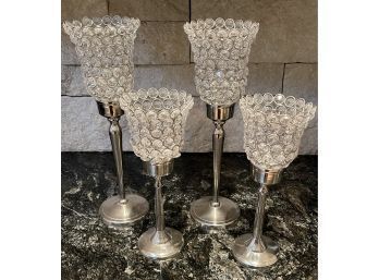 Crystal Gem Long Stem Candle Center Piece Holders. Two Short, Two Tall.